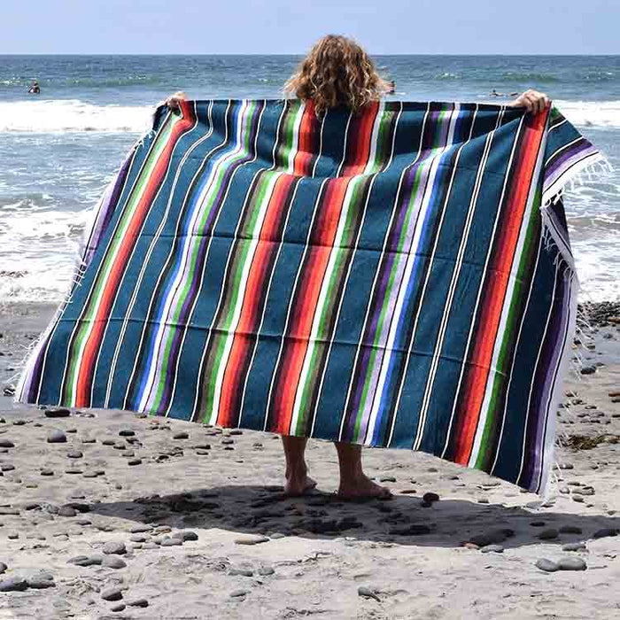 100% Cotton Blue Serape Blanket - CEMCUI