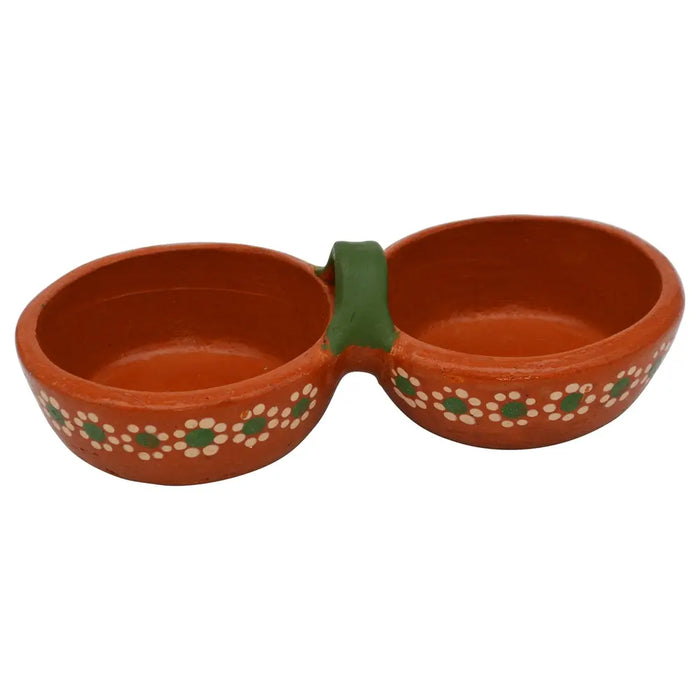 Double Salsa Bowl/ Salsera Doble De Barro 9 oz each - Case - 4 Units