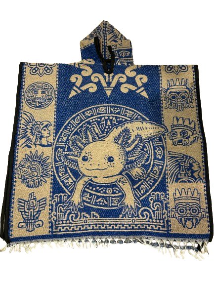 Artisanal Axolotl Poncho with Pre - Hispanic Design - Made in Mexico 40x43 Inches (each side), sarape, gaban - CEMCUI