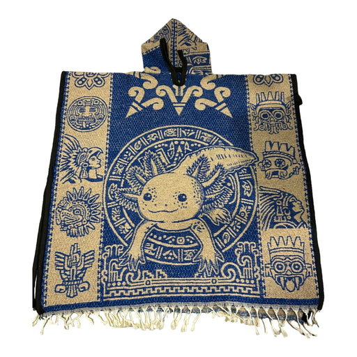 Artisanal Axolotl Poncho with Pre - Hispanic Design - Made in Mexico 40x43 Inches (each side), sarape, gaban - CEMCUI