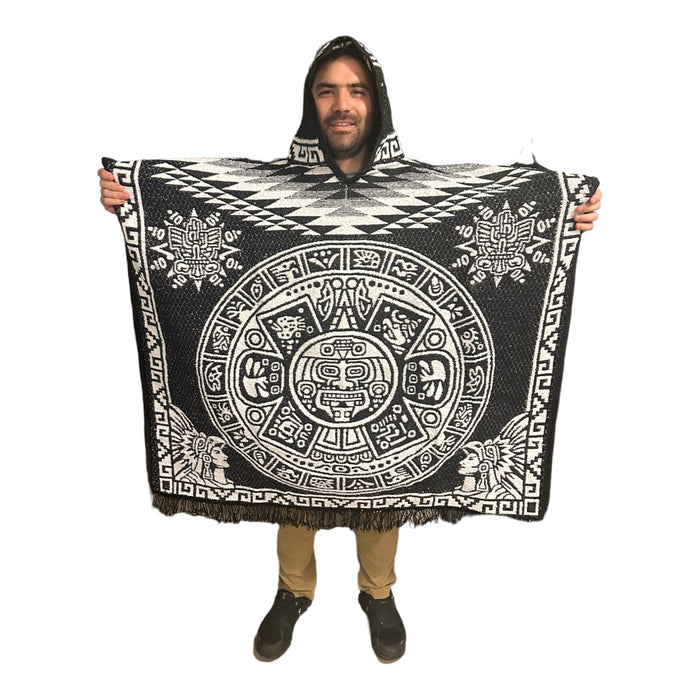 Aztec calendar Wool Poncho 40x43 Inches (each side), sarape, gaban - CEMCUI