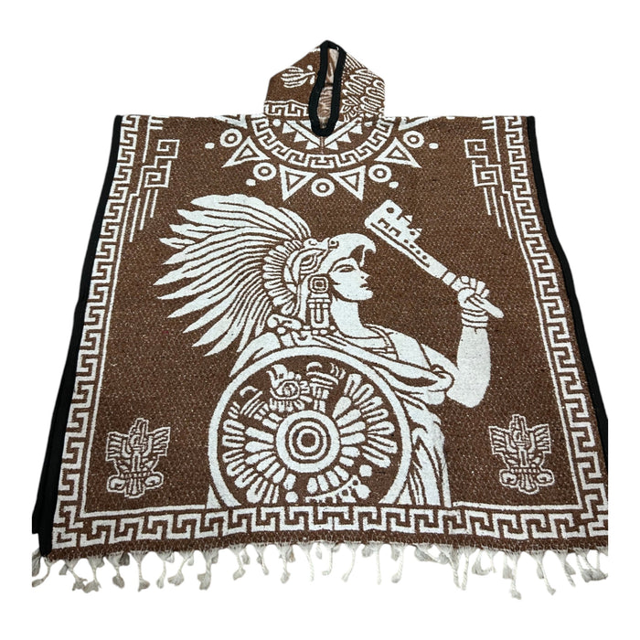 Aztec Warrior Artisanal Poncho with Traditional Design - Handcrafted in Mexico 40x43 Inches (each side), sarape, gaban - CEMCUI