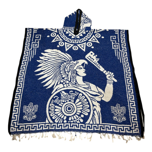 Aztec Warrior Artisanal Poncho with Traditional Design - Handcrafted in Mexico 40x43 Inches (each side), sarape, gaban - CEMCUI