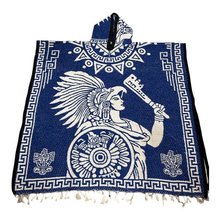 Aztec Warrior Artisanal Poncho with Traditional Design - Handcrafted in Mexico 40x43 Inches (each side), sarape, gaban - CEMCUI