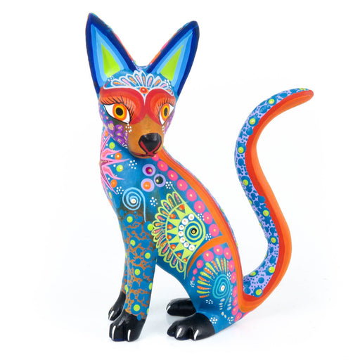 Beautiful Cat (Turquoise) - Oaxacan Alebrije Wood Carving - CEMCUI