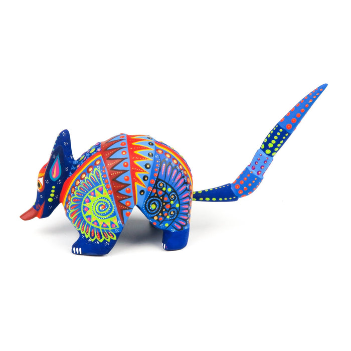 Blue Armadillo - Oaxacan Alebrije Wood Carving Mexican Folk Art Sculpture - CEMCUI