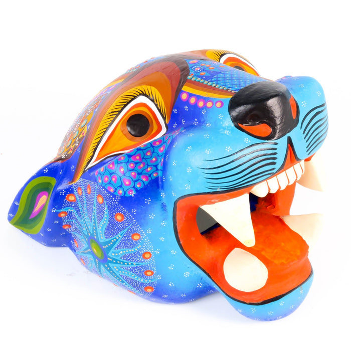 Blue Jaguar Head - Oaxacan Alebrije Wood Carving - CEMCUI