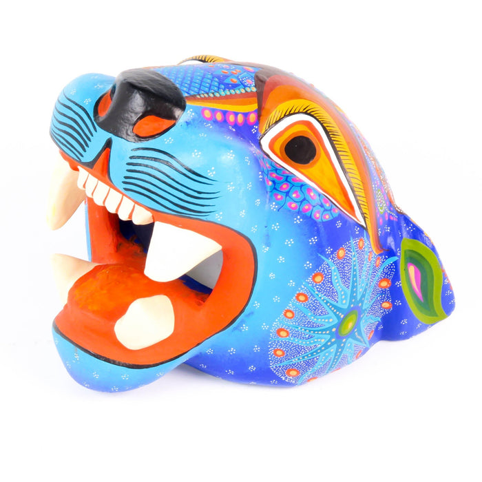 Blue Jaguar Head - Oaxacan Alebrije Wood Carving - CEMCUI