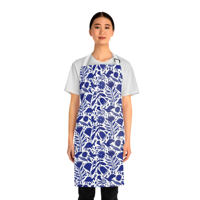 Blue Otomi Apron. Mexican folk art apron for Mexican wife, Mexican mother or Mexican friend. - CEMCUI