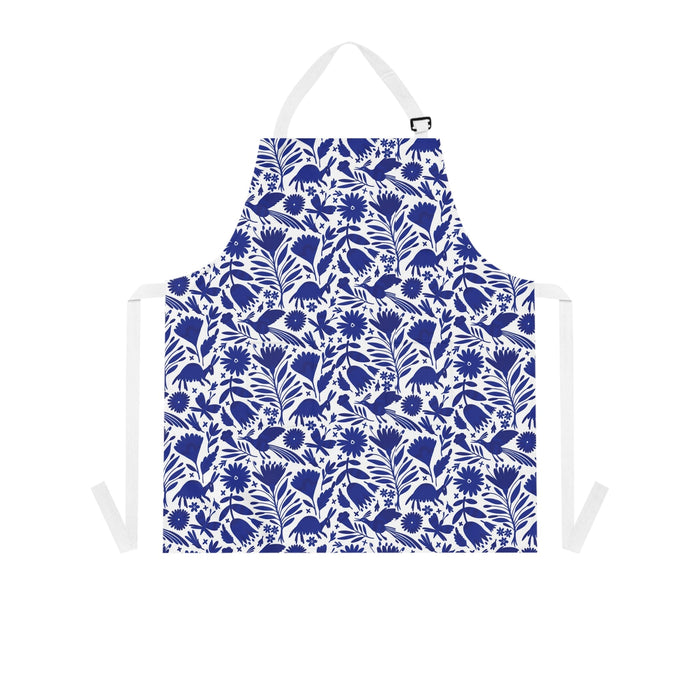 Blue Otomi Apron. Mexican folk art apron for Mexican wife, Mexican mother or Mexican friend. - CEMCUI