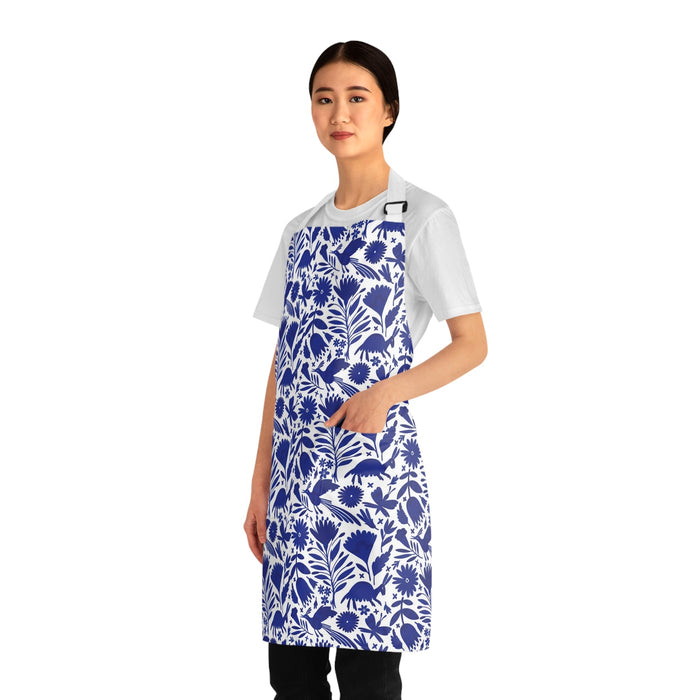 Blue Otomi Apron. Mexican folk art apron for Mexican wife, Mexican mother or Mexican friend. - CEMCUI