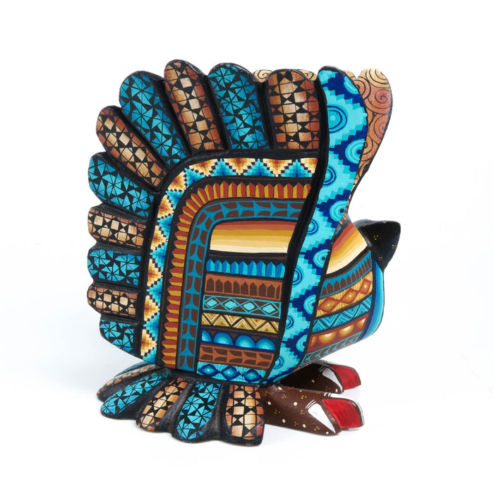 Blue & Yellow Owl - Oaxacan Alebrije Wood Carving - CEMCUI