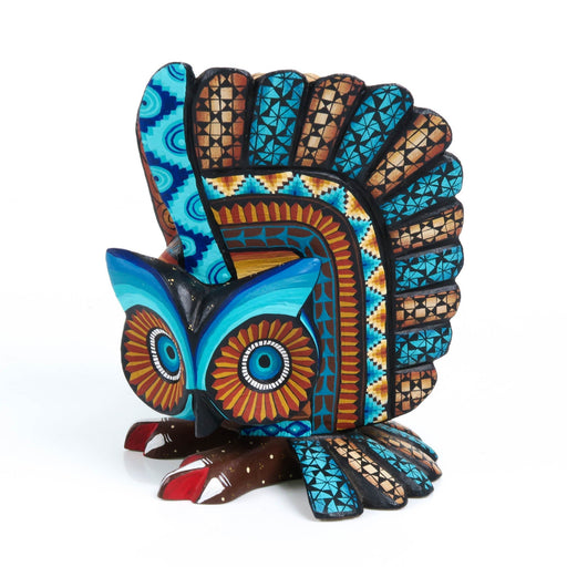 Blue & Yellow Owl - Oaxacan Alebrije Wood Carving - CEMCUI