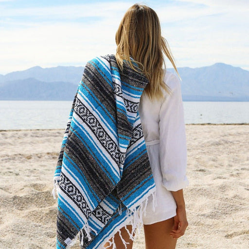 Bright Blue Mexican Falsa Blanket - CEMCUI