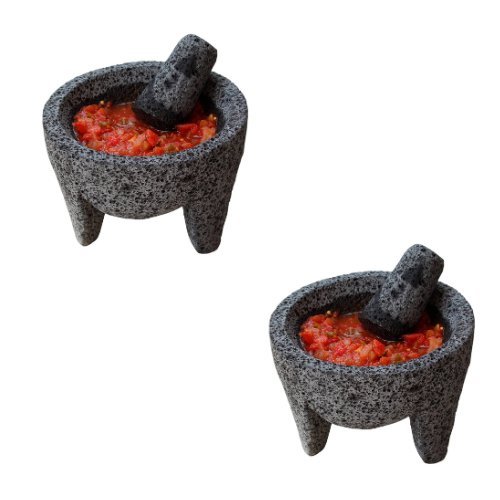 Bundle of 2 - Cesar´s Dark Traditional Molcajete Shaped 7in Volcanic Stone Guacamole - CEMCUI