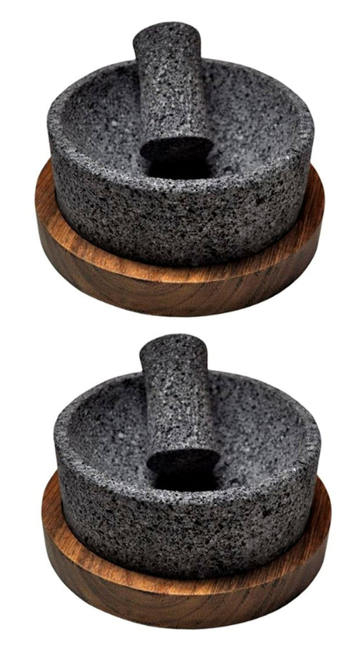 Bundle of 2 Volcanic Stone Molcajete "Chilmamolli" 6.2 inches in diameter - 10 oz - CEMCUI