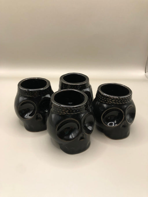 Ceramic - Set of 4 Skull - Shaped Mezcal/Tequila Shot Glasses – Inspired by Mexican Folklore - CEMCUI