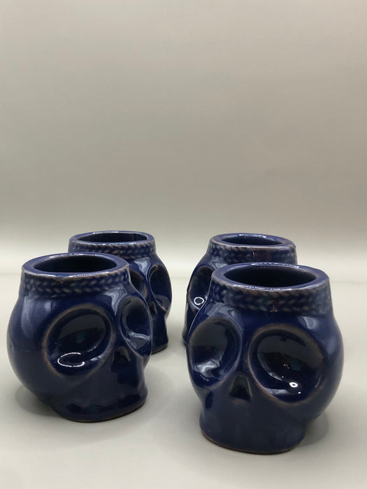 Ceramic - Set of 4 Skull - Shaped Mezcal/Tequila Shot Glasses – Inspired by Mexican Folklore - CEMCUI