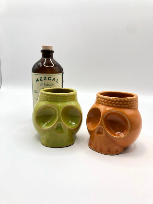 Ceramic - Set of 4 Skull - Shaped Mezcal/Tequila Shot Glasses – Inspired by Mexican Folklore - CEMCUI