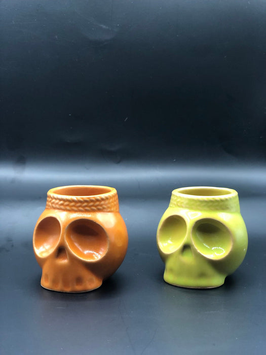 Ceramic - Set of 4 Skull - Shaped Mezcal/Tequila Shot Glasses – Inspired by Mexican Folklore - CEMCUI