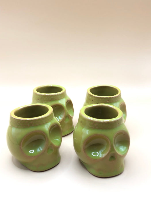 Ceramic - Set of 4 Skull - Shaped Mezcal/Tequila Shot Glasses – Inspired by Mexican Folklore - CEMCUI