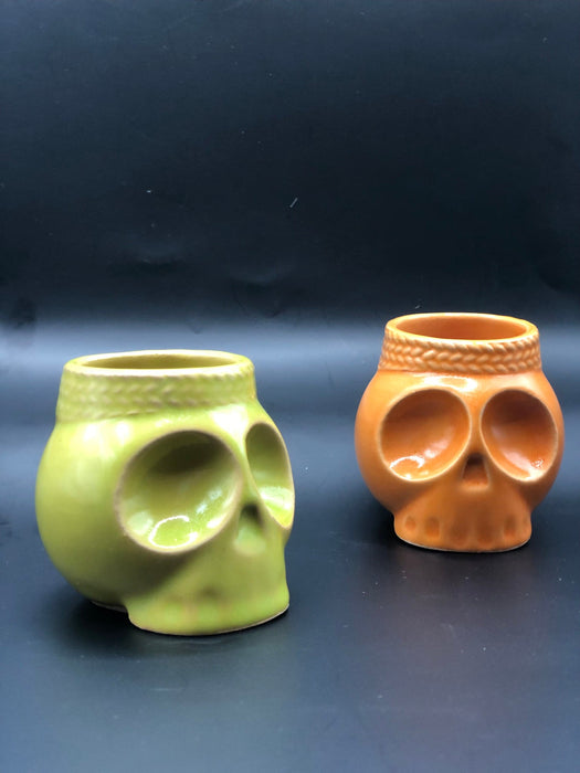 Ceramic - Set of 4 Skull - Shaped Mezcal/Tequila Shot Glasses – Inspired by Mexican Folklore - CEMCUI