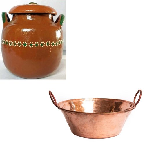 Clay Frijolera Pot 1 Gal and Copper Cazo 2 Gal - CEMCUI