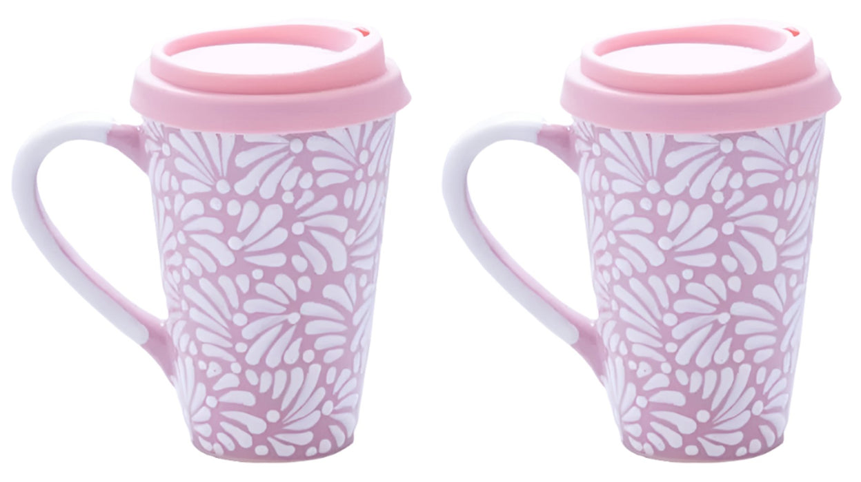 Craft by Order 2 Handmade Mexican Pink Talavera Tumbler 15 cm Height, Termo de Talavera - CEMCUI