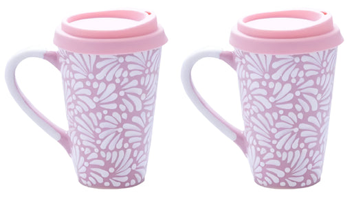 Craft by Order 2 Handmade Mexican Pink Talavera Tumbler 15 cm Height, Termo de Talavera - CEMCUI