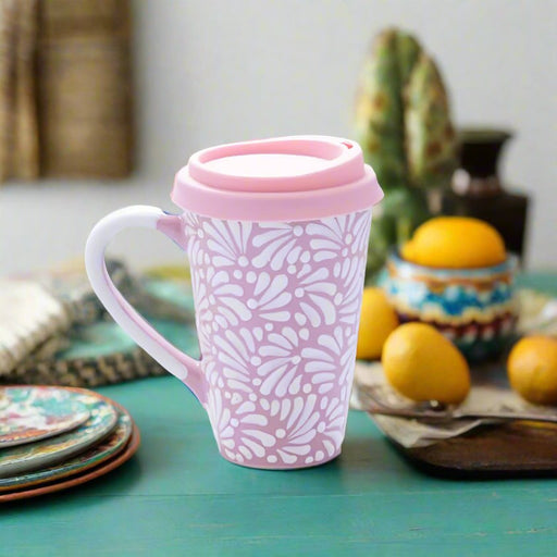 Craft by Order 2 Handmade Mexican Pink Talavera Tumbler 15 cm Height, Termo de Talavera - CEMCUI