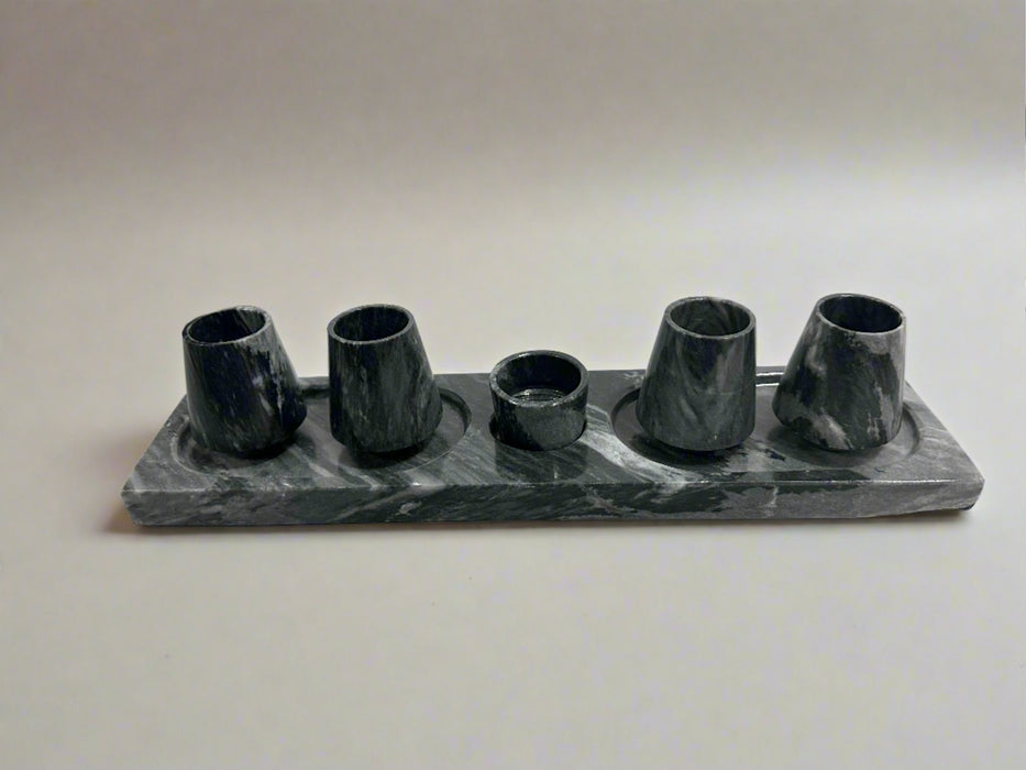 Craft by Order - Beautiful Set of Marble Tequileros Glasses 4 Cups and 1 Salt Bowl and its beautiful base - CEMCUI
