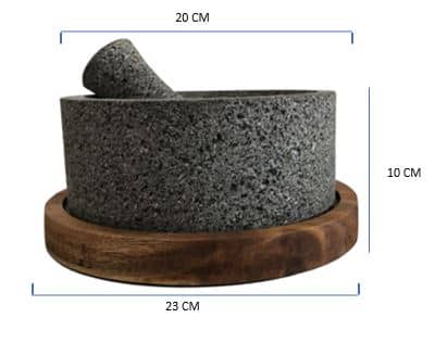 Craft by Order - Bundle of 2 Mexican Volcanic Stone Molcajete "Chilmamolli" King 8 Inches With Wooden Base - CEMCUI