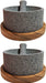 Craft by Order - Bundle of 2 Mexican Volcanic Stone Molcajete "Chilmamolli" King 8 Inches With Wooden Base - CEMCUI