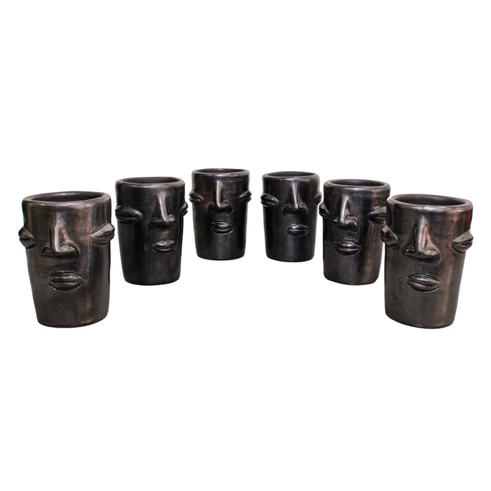 Craft by Order - Minimalist set of 6 cups made of black clay with face - CEMCUI