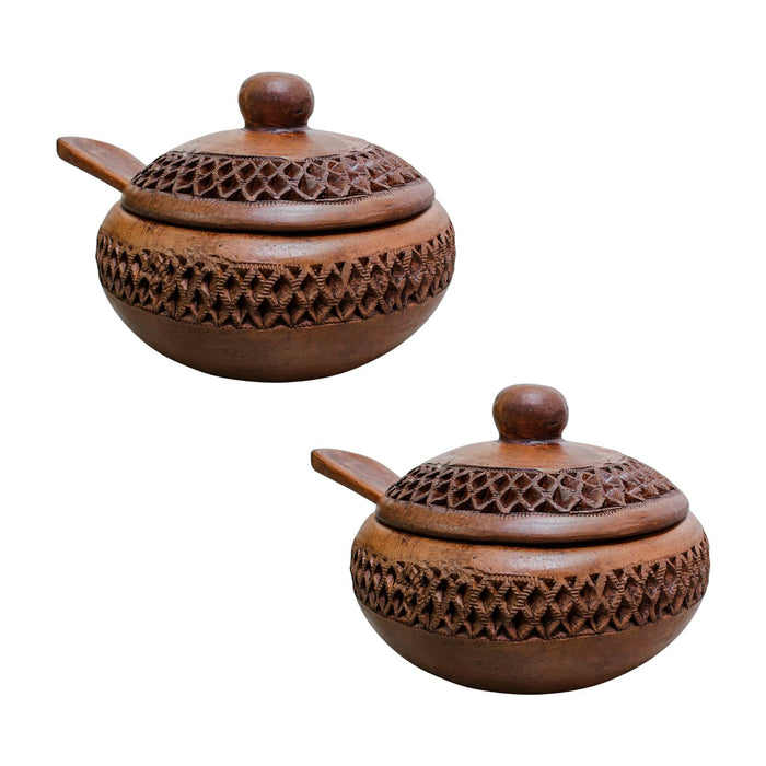 Craft by Order - Sabor Auténtico”: Set of 2 Artisanal Barro Negro Salsa Bowls, Rich Brown – 14 oz Each - CEMCUI