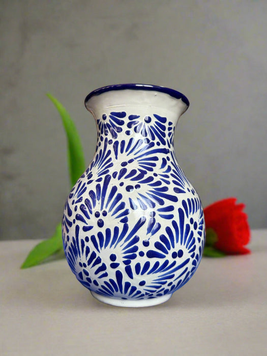 Craft By Order Talavera Florero 8 inches tall Flower Base Traditional Blue Talavera - CEMCUI