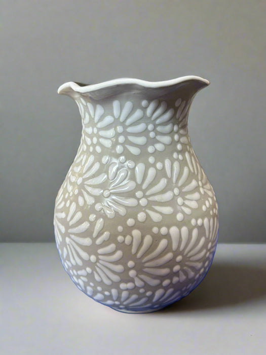 Craft By Order Talavera Florero 8 inches tall Flower Base white Aestheic White Talavera - CEMCUI