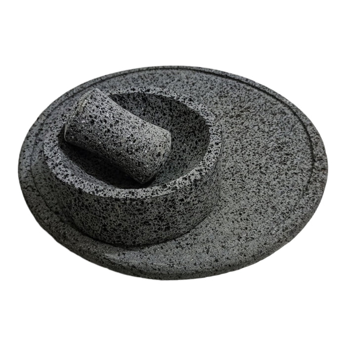 Craft by Order Volcanic Stone Comal 12.6 in with a 6 inch Molcajete, Both to be used direct to fire - CEMCUI