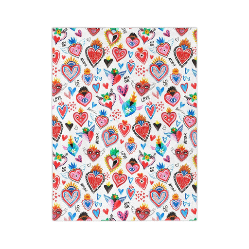 Cute sacred hearts Velveteen Minky Blanket. Sagrado corazon blanket for her. Mexican folk art - CEMCUI