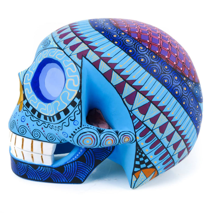 Day of The Dead Skull (Blue) - Oaxacan Alebrije Wood Carving - CEMCUI