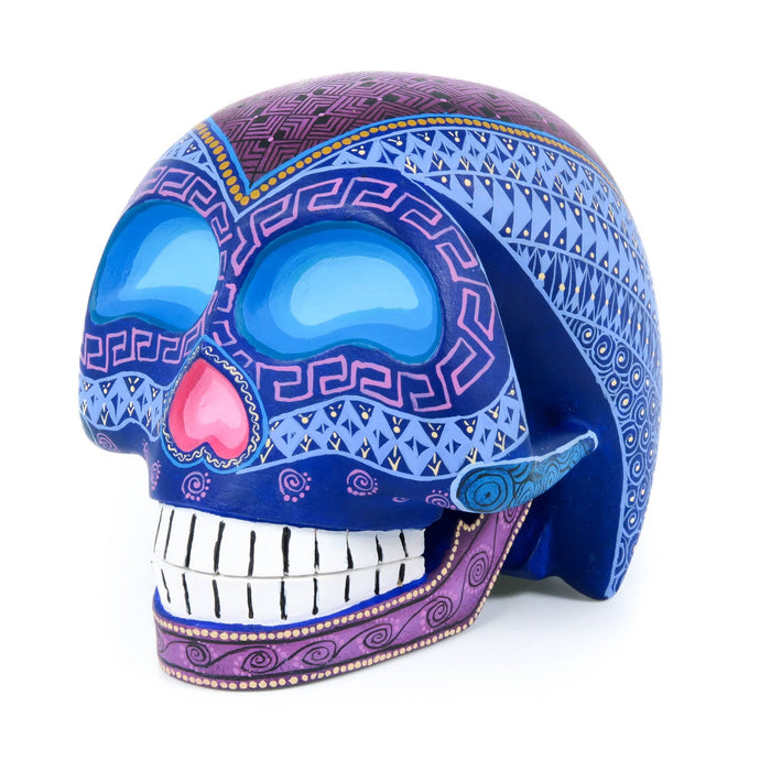 Day of The Dead Skull (Blue) - Oaxacan Alebrije Wood Carving - CEMCUI