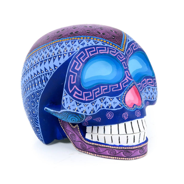 Day of The Dead Skull (Blue) - Oaxacan Alebrije Wood Carving - CEMCUI