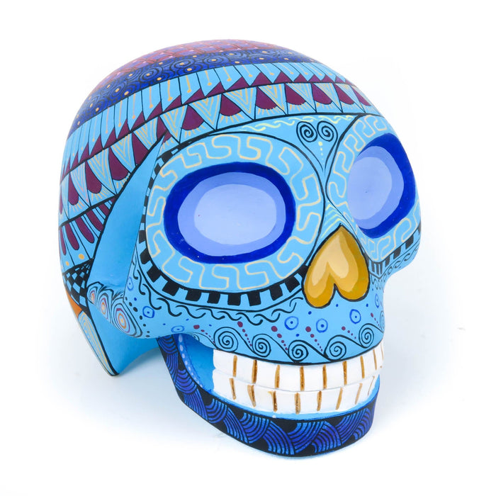 Day of The Dead Skull (Blue) - Oaxacan Alebrije Wood Carving - CEMCUI