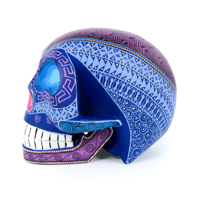 Day of The Dead Skull (Blue) - Oaxacan Alebrije Wood Carving - CEMCUI