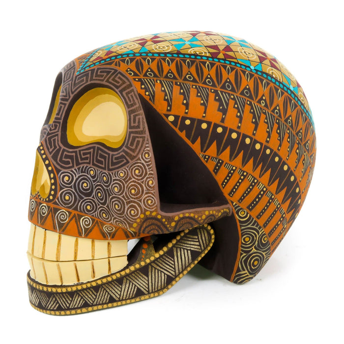 Day of The Dead Skull (Brown) - Oaxacan Alebrije Wood Carving - CEMCUI