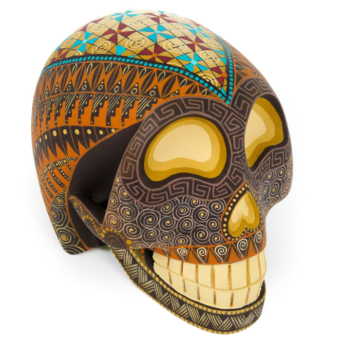 Day of The Dead Skull (Brown) - Oaxacan Alebrije Wood Carving - CEMCUI