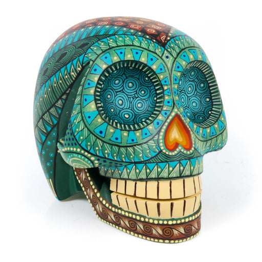 Day of The Dead Skull (Green) - Oaxacan Alebrije Wood Carving - CEMCUI