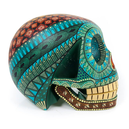 Day of The Dead Skull (Green) - Oaxacan Alebrije Wood Carving - CEMCUI