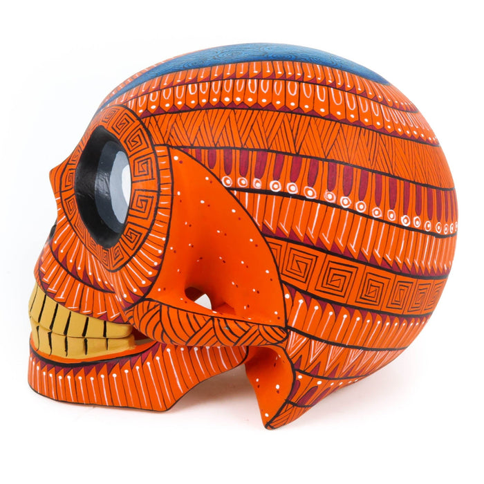 Day of The Dead Skull (Orange) - Oaxacan Alebrije Wood Carving - CEMCUI