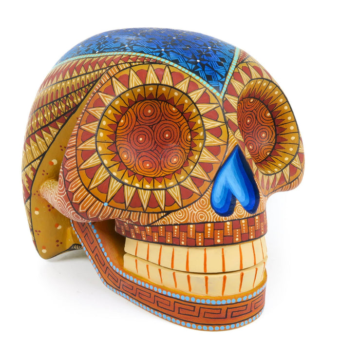 Day of The Dead Skull (Orange) - Oaxacan Alebrije Wood Carving - CEMCUI